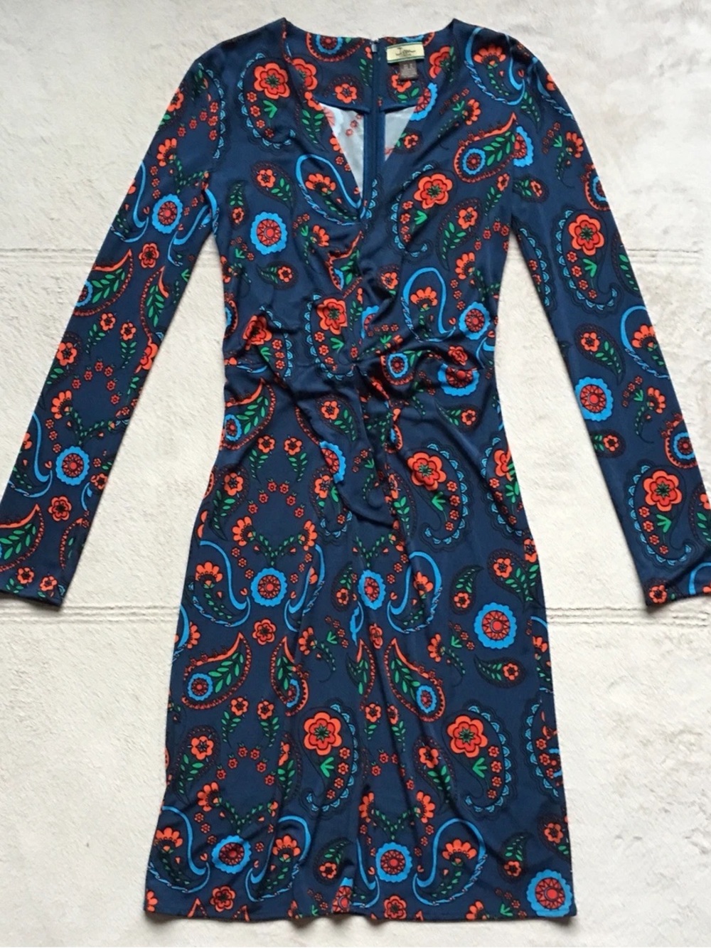 Issa London 100% Silk Plunging Deep V Long Sleeve Paisley Print Dress US 6